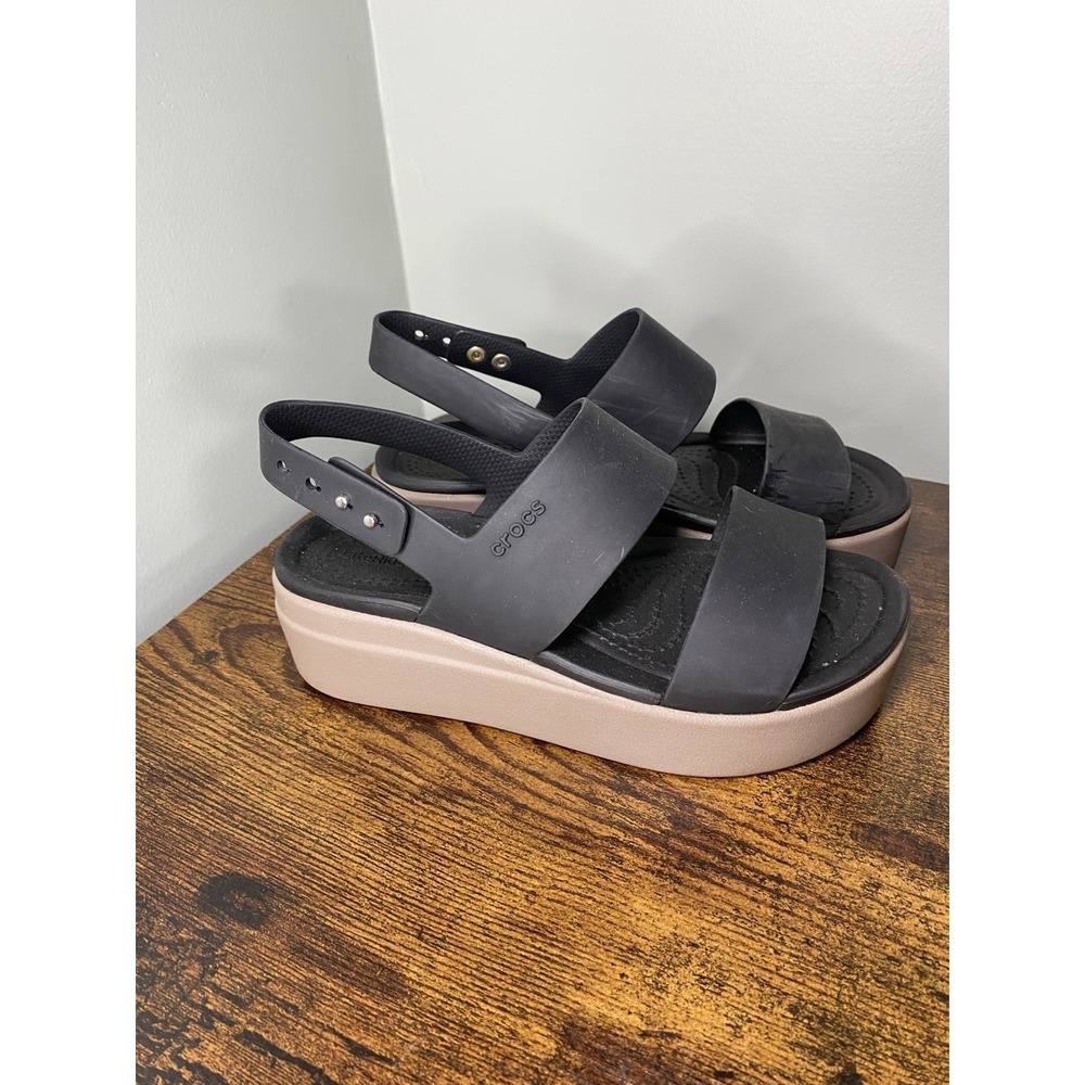 Crocs Brooklyn Low Wedge Women's 5 Black/Mushroom Sandals